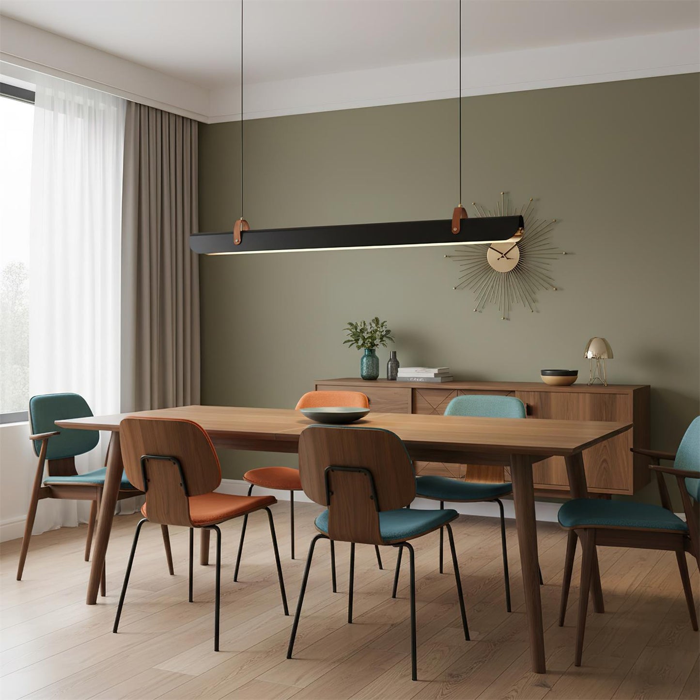 Étienne LED-Linearlampe mit Lederriemen und Metallrahmen