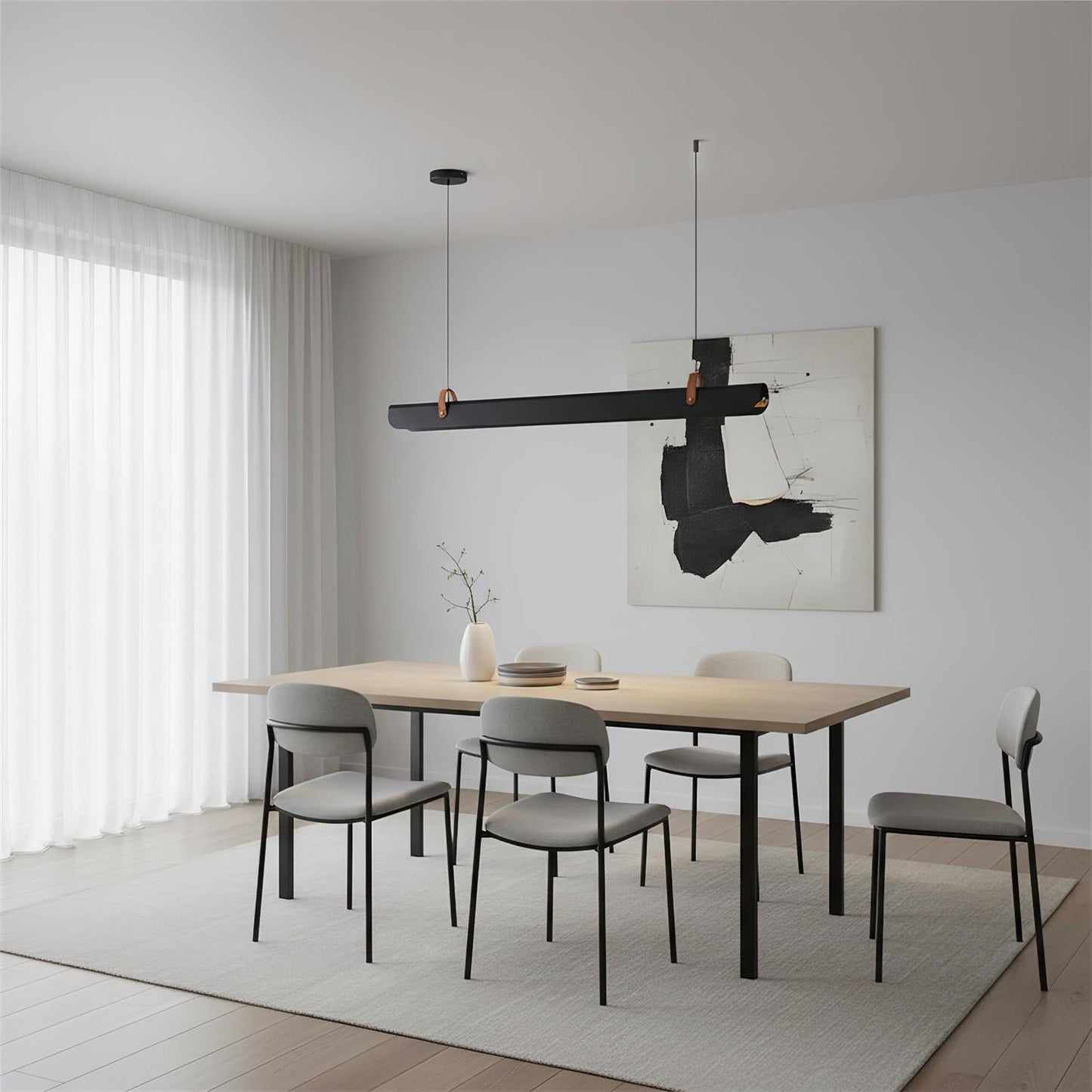 Étienne LED-Linearlampe mit Lederriemen und Metallrahmen