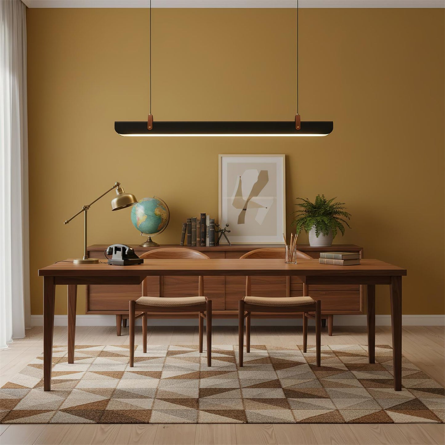 Étienne LED-Linearlampe mit Lederriemen und Metallrahmen