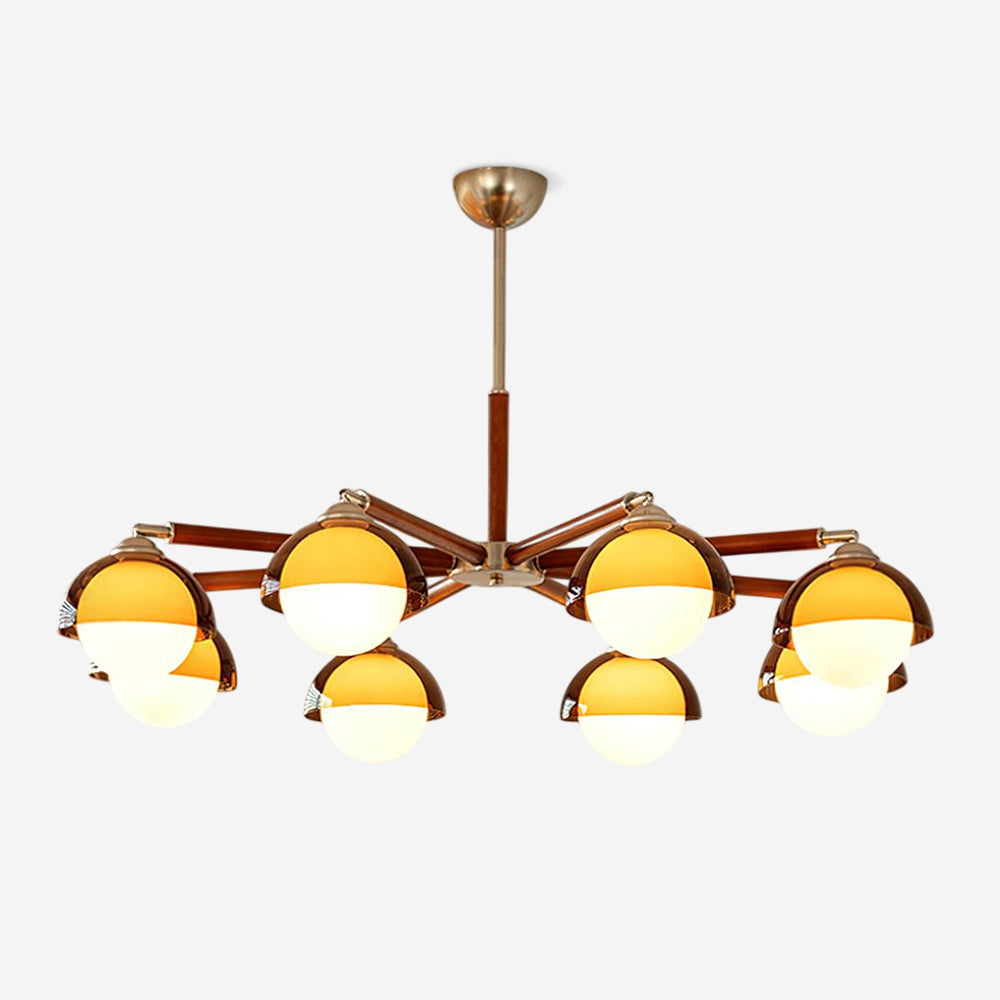 Élise Chandelier, Acrylkugel-Schirme mit Holzapplikationen