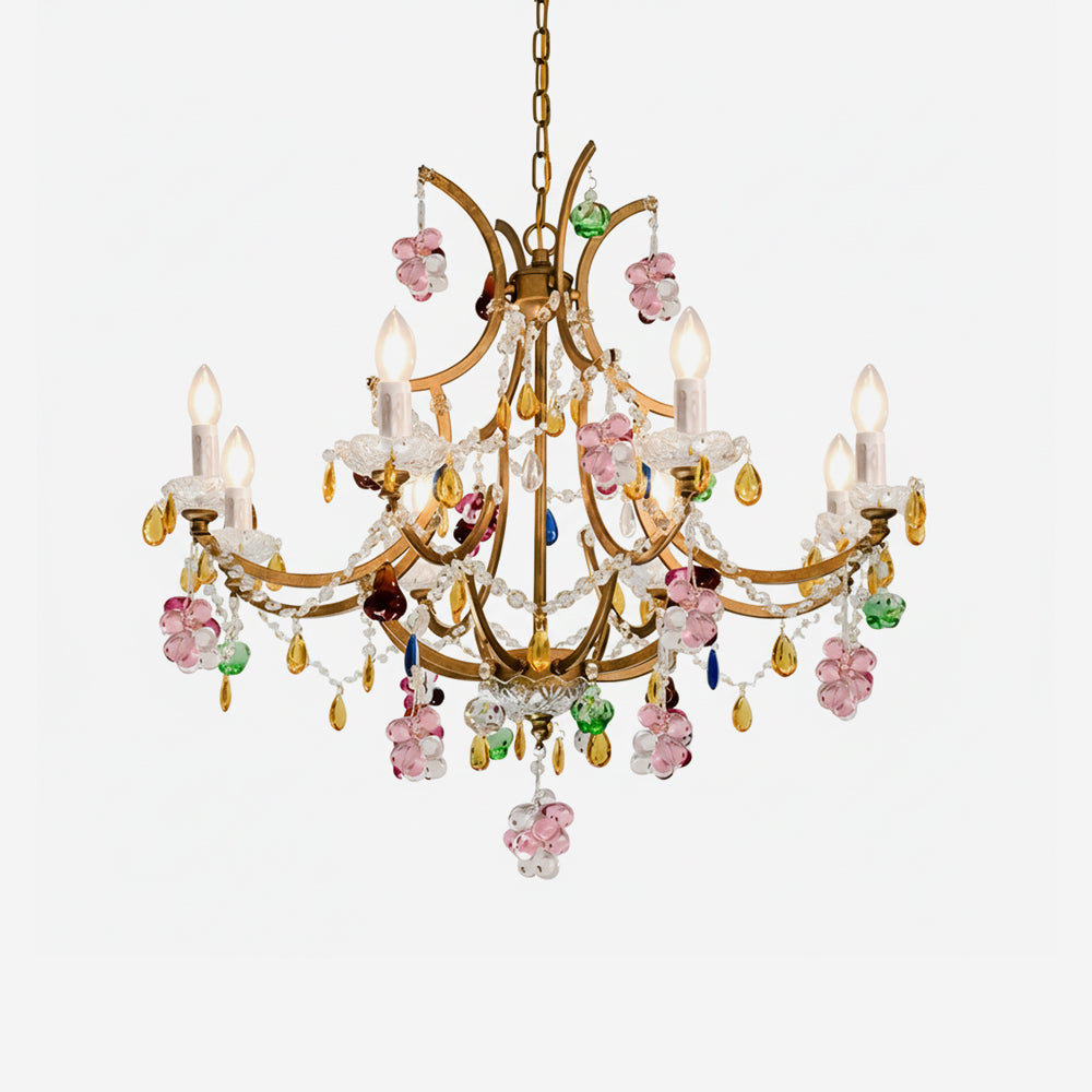 Adeline Kristalllüster, florale Glasakzente mit Antik-Finish