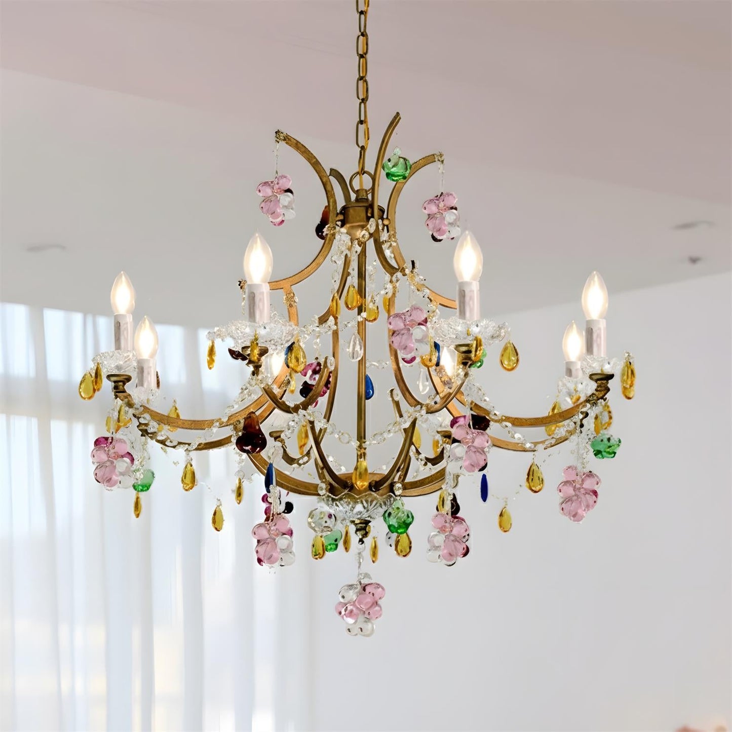 Adeline Kristalllüster, florale Glasakzente mit Antik-Finish