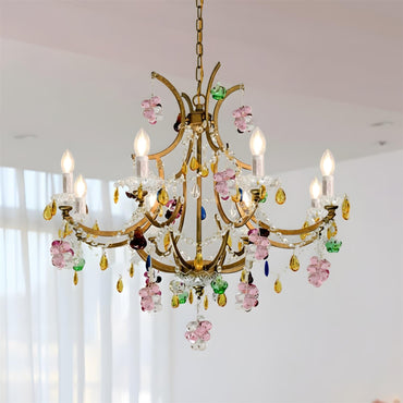Adeline Kristalllüster, florale Glasakzente mit Antik-Finish