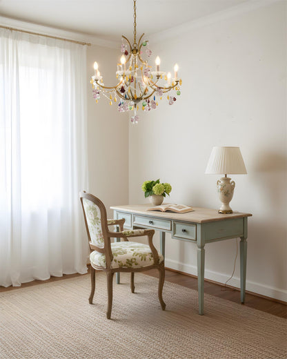 Adeline Kristalllüster, florale Glasakzente mit Antik-Finish