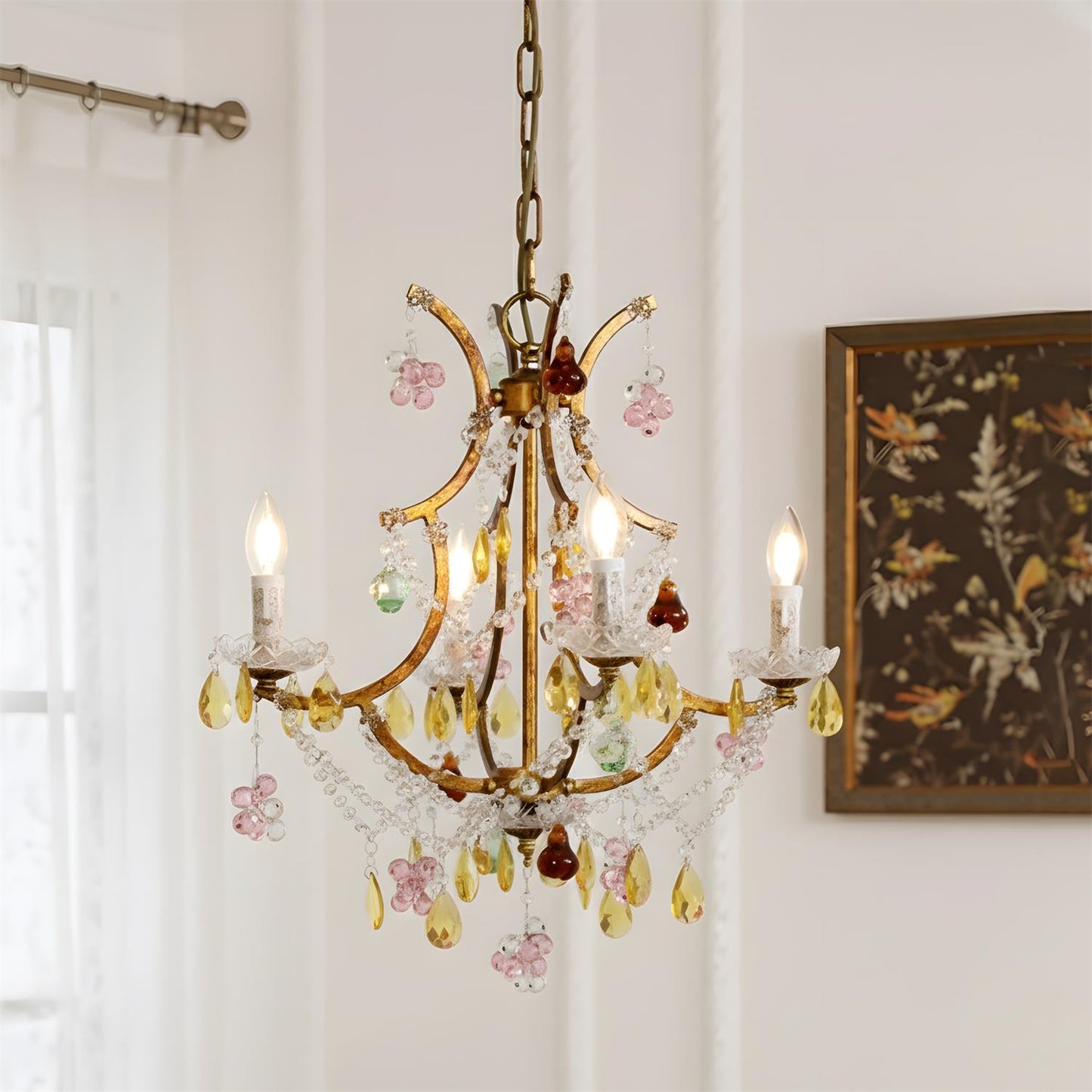 Adeline Kristalllüster, florale Glasakzente mit Antik-Finish