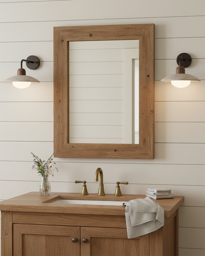 Wandlampe Carolia Travertine mit Holzfuß und Arm aus gebürstetem Messing