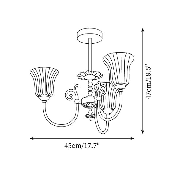 Vivienne Brass Chandelier, Fluted Glass Shades with Ornate Arms