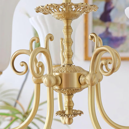 Vivienne Brass Chandelier, Fluted Glass Shades with Ornate Arms