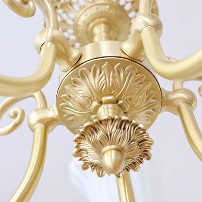 Vivienne Brass Chandelier, Fluted Glass Shades with Ornate Arms