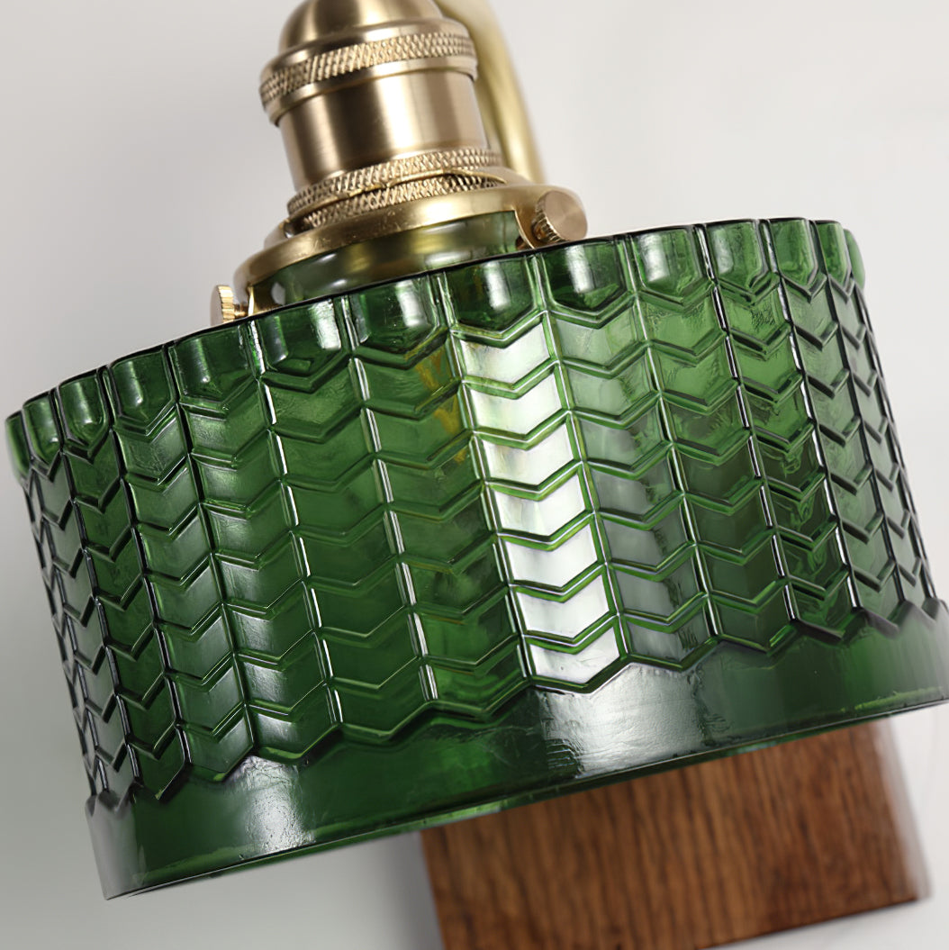 Camille Cavella Plug-In Wall Lamp with Green and Clear Fish-Scale Glass