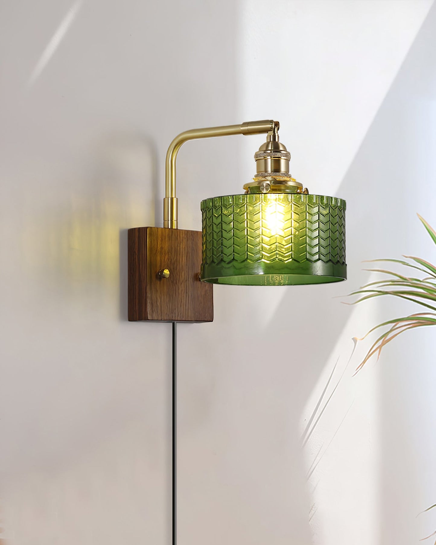 Camille Cavella Plug-In Wall Lamp with Green and Clear Fish-Scale Glass