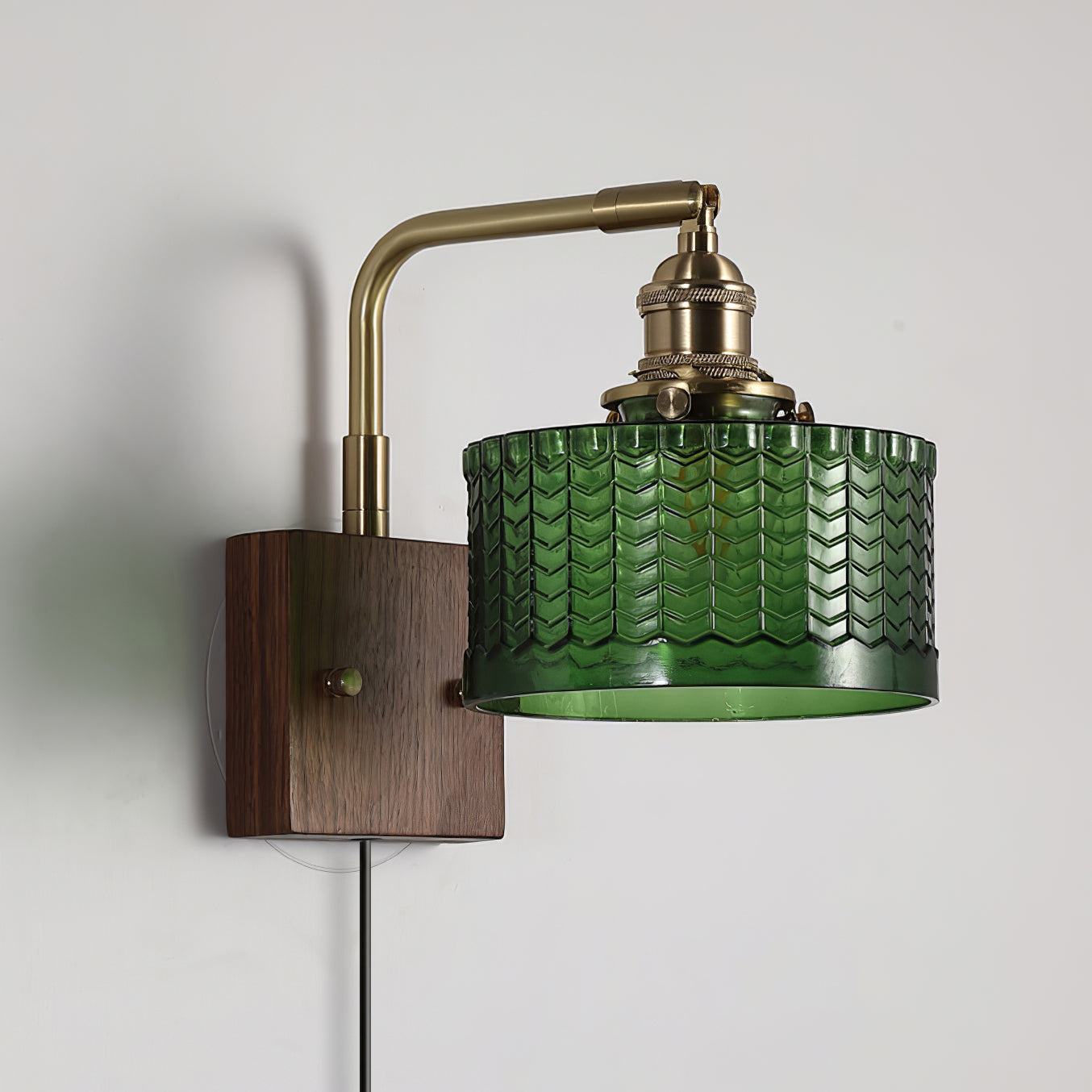 Camille Cavella Plug-In Wall Lamp with Green and Clear Fish-Scale Glass