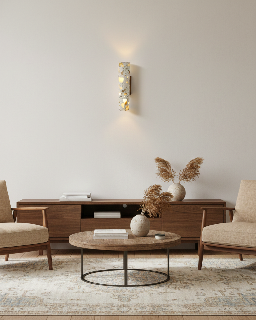 Sophie Clasten Wandleuchte Holz und Terrazzo LED-Beleuchtung