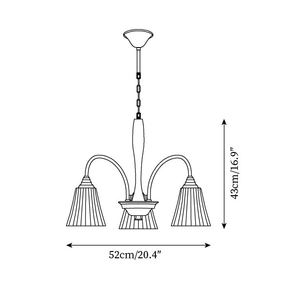 Sophie Chandelier, elegant, aus Messing und dunklem Holz mit Stoffschirmen