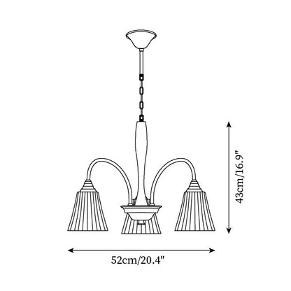 Sophie Chandelier, elegant, aus Messing und dunklem Holz mit Stoffschirmen