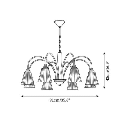 Sophie Chandelier, elegant, aus Messing und dunklem Holz mit Stoffschirmen