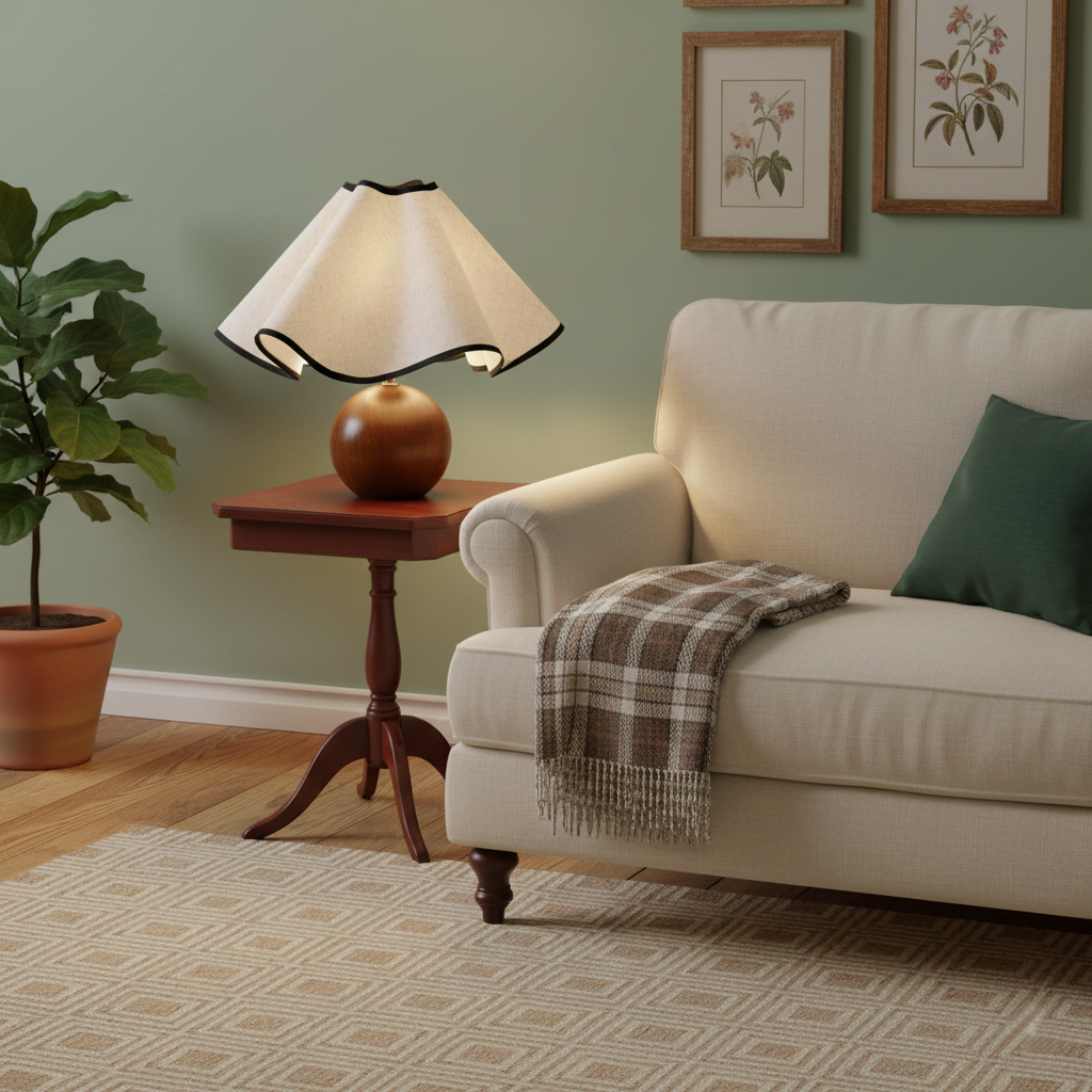 Clara Wooden Table Lamp with Draped Fabric Shade