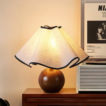 Clara Wooden Table Lamp with Draped Fabric Shade