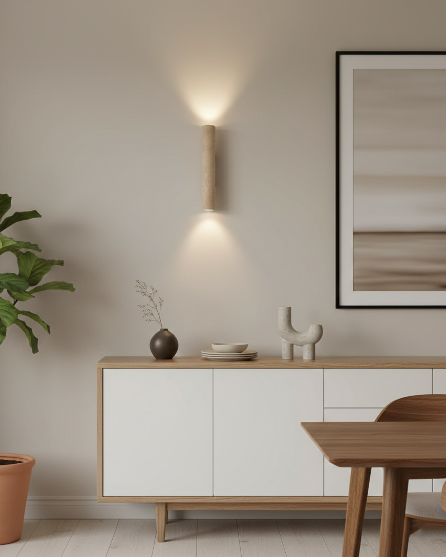 Aurélie Core Wall Lamp Wood and Travertine LED Lighting