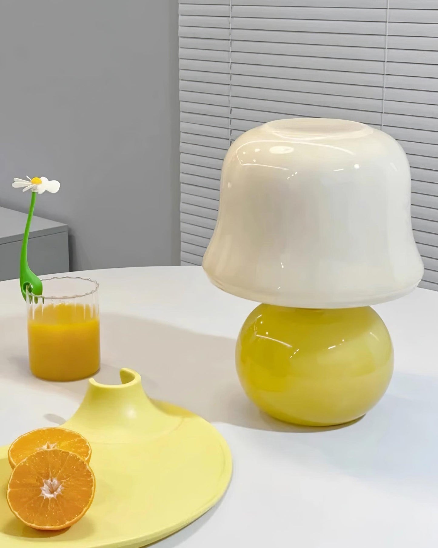 Giulia Cream Mushroom Table Lamp with Enamel Glass Shade