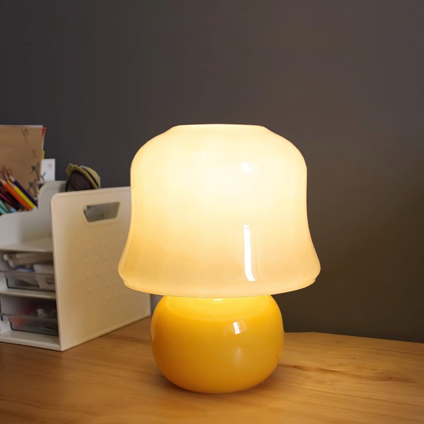 Giulia Cream Mushroom Table Lamp with Enamel Glass Shade