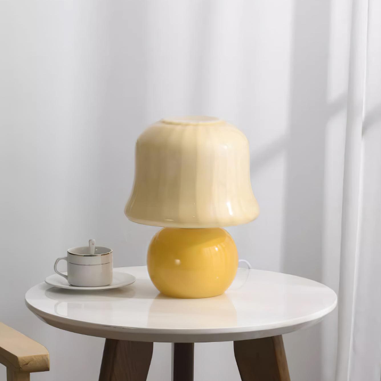 Giulia Cream Mushroom Table Lamp with Enamel Glass Shade