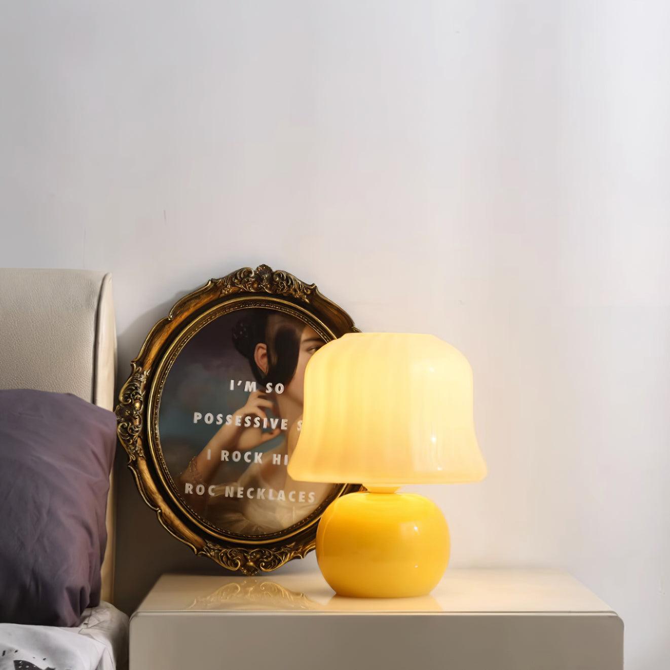 Giulia Cream Mushroom Table Lamp with Enamel Glass Shade