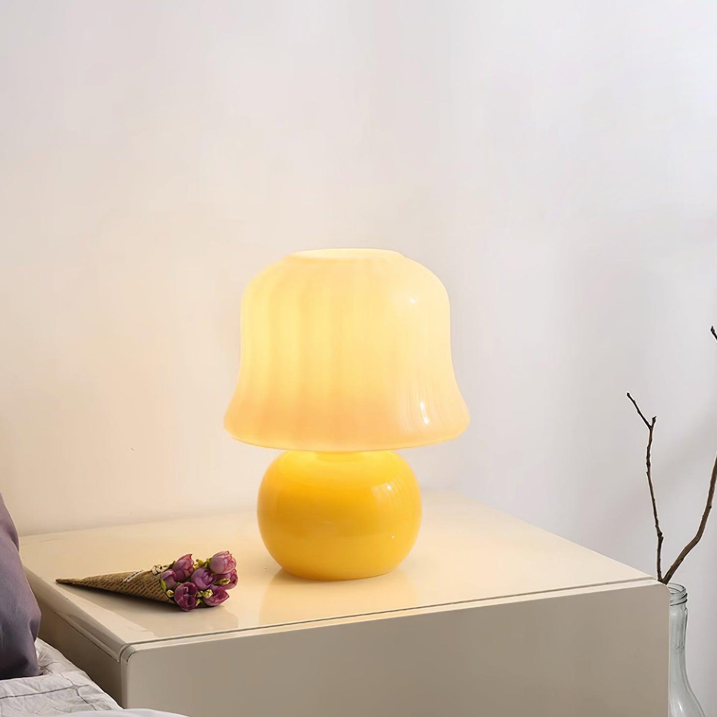 Giulia Cream Mushroom Table Lamp with Enamel Glass Shade