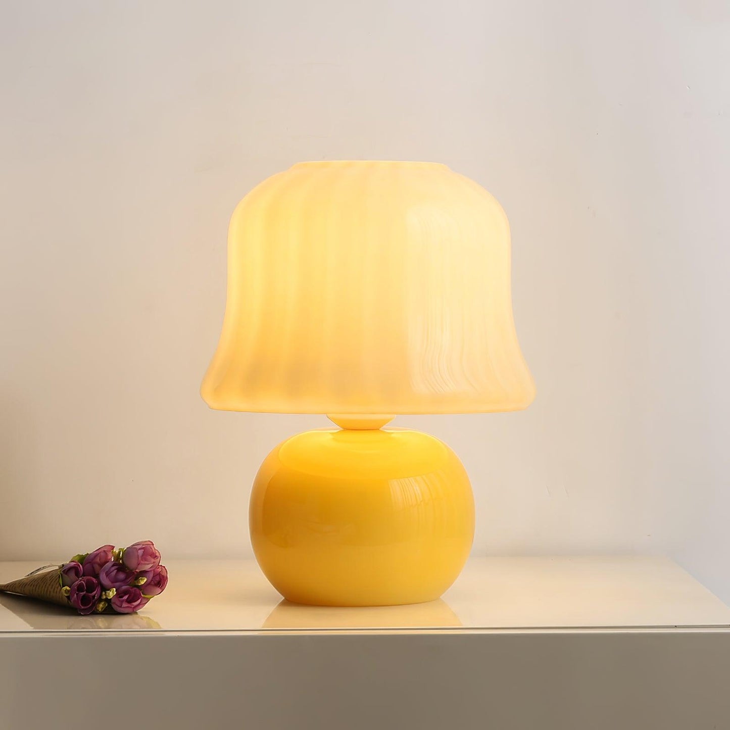 Giulia Cream Mushroom Table Lamp with Enamel Glass Shade