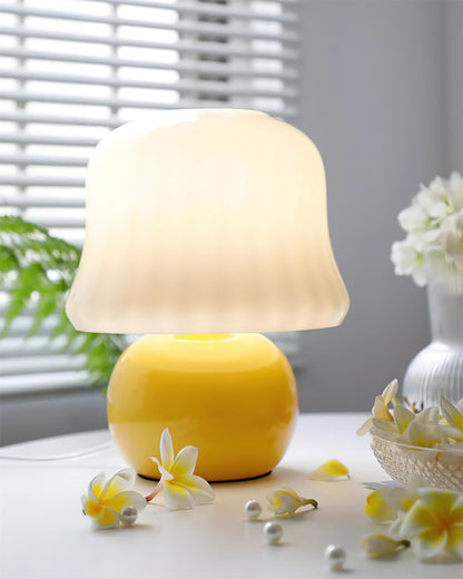 Giulia Cream Mushroom Table Lamp with Enamel Glass Shade