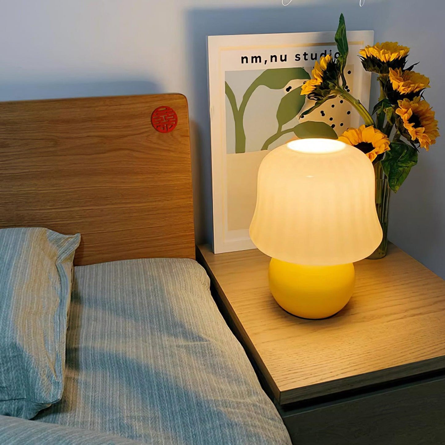 Giulia Cream Mushroom Table Lamp with Enamel Glass Shade