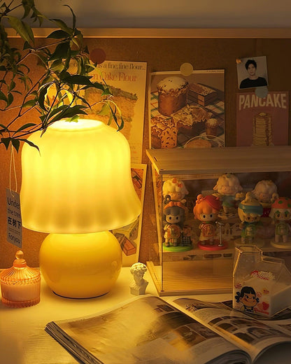 Giulia Cream Mushroom Table Lamp with Enamel Glass Shade