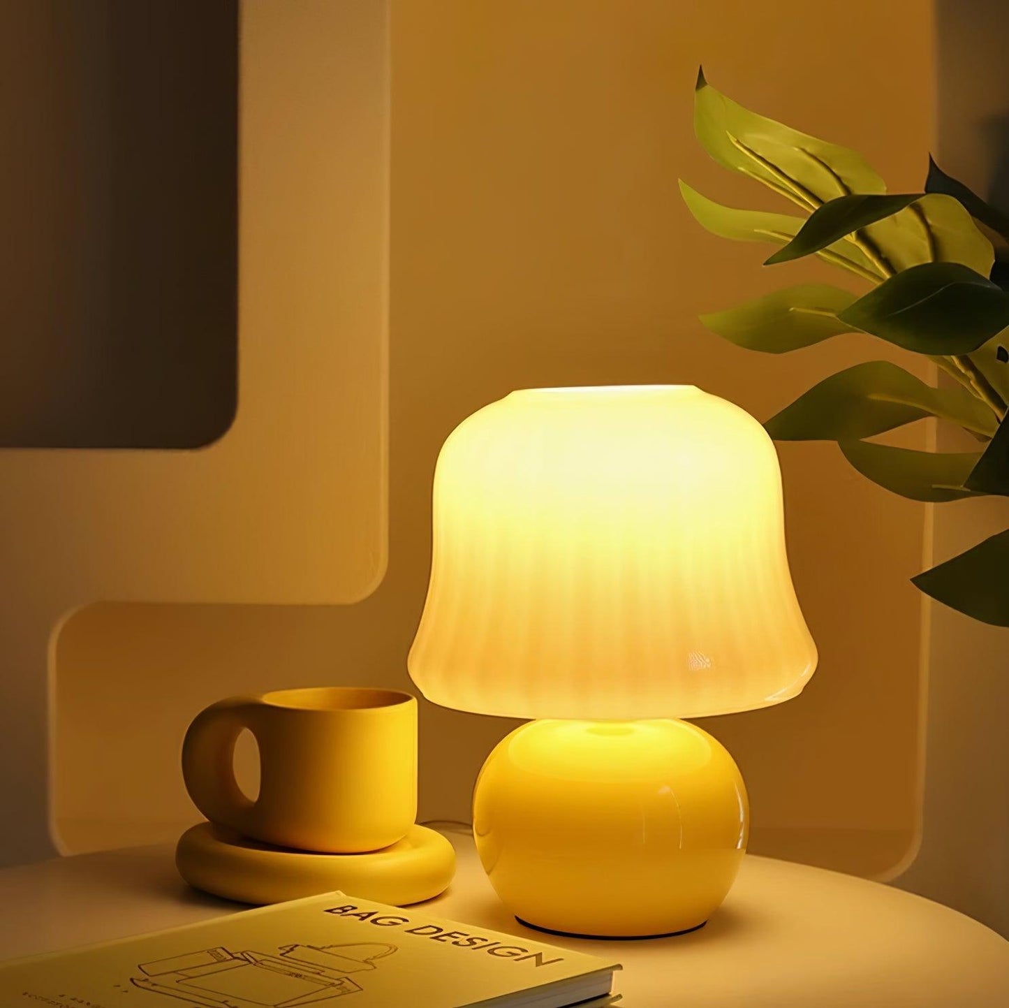 Giulia Cream Mushroom Table Lamp with Enamel Glass Shade