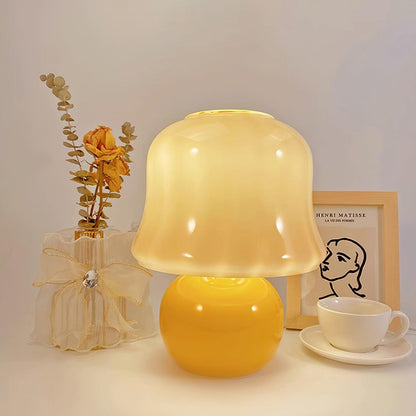 Giulia Cream Mushroom Table Lamp with Enamel Glass Shade