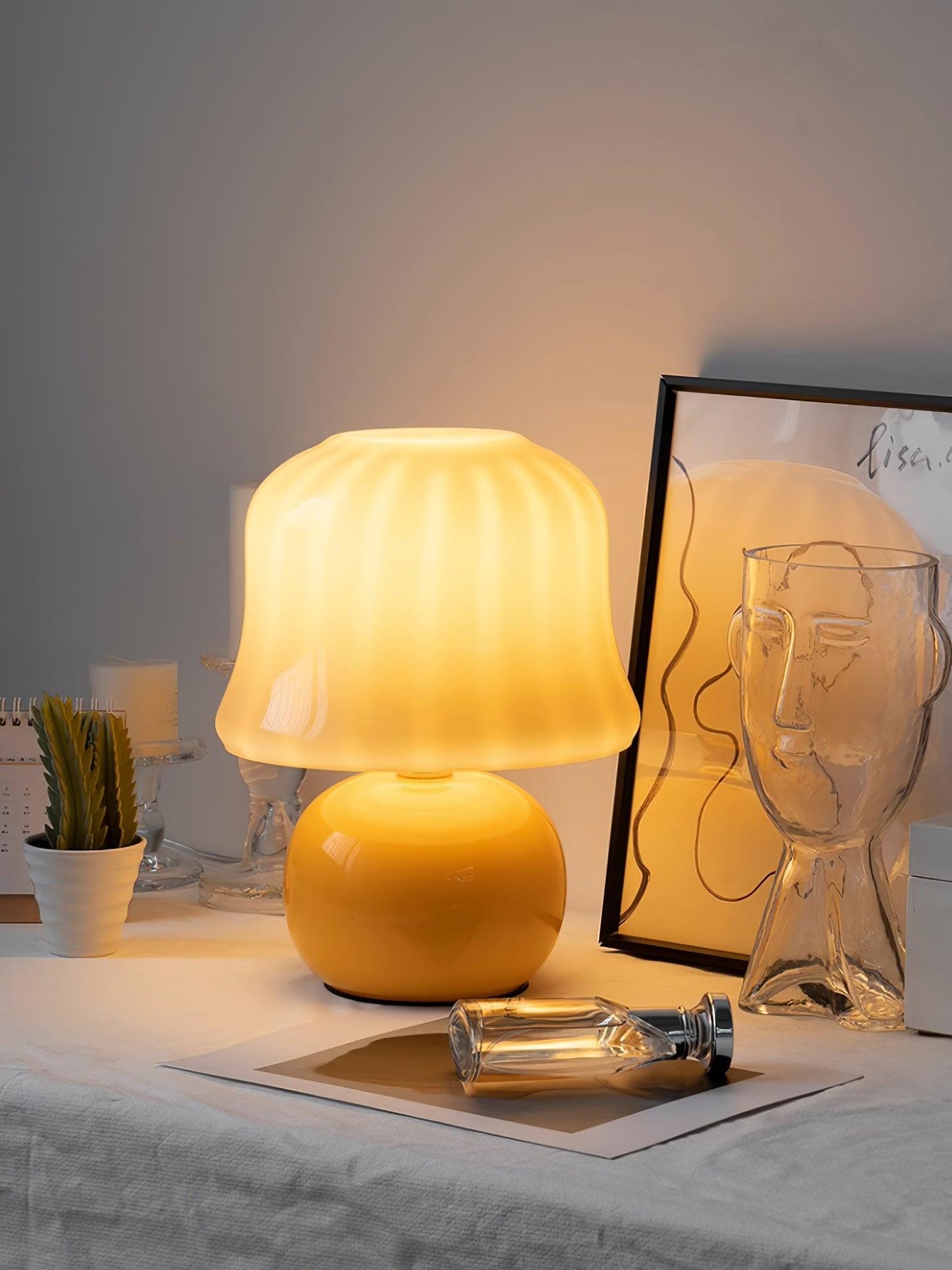 Giulia Cream Mushroom Table Lamp with Enamel Glass Shade