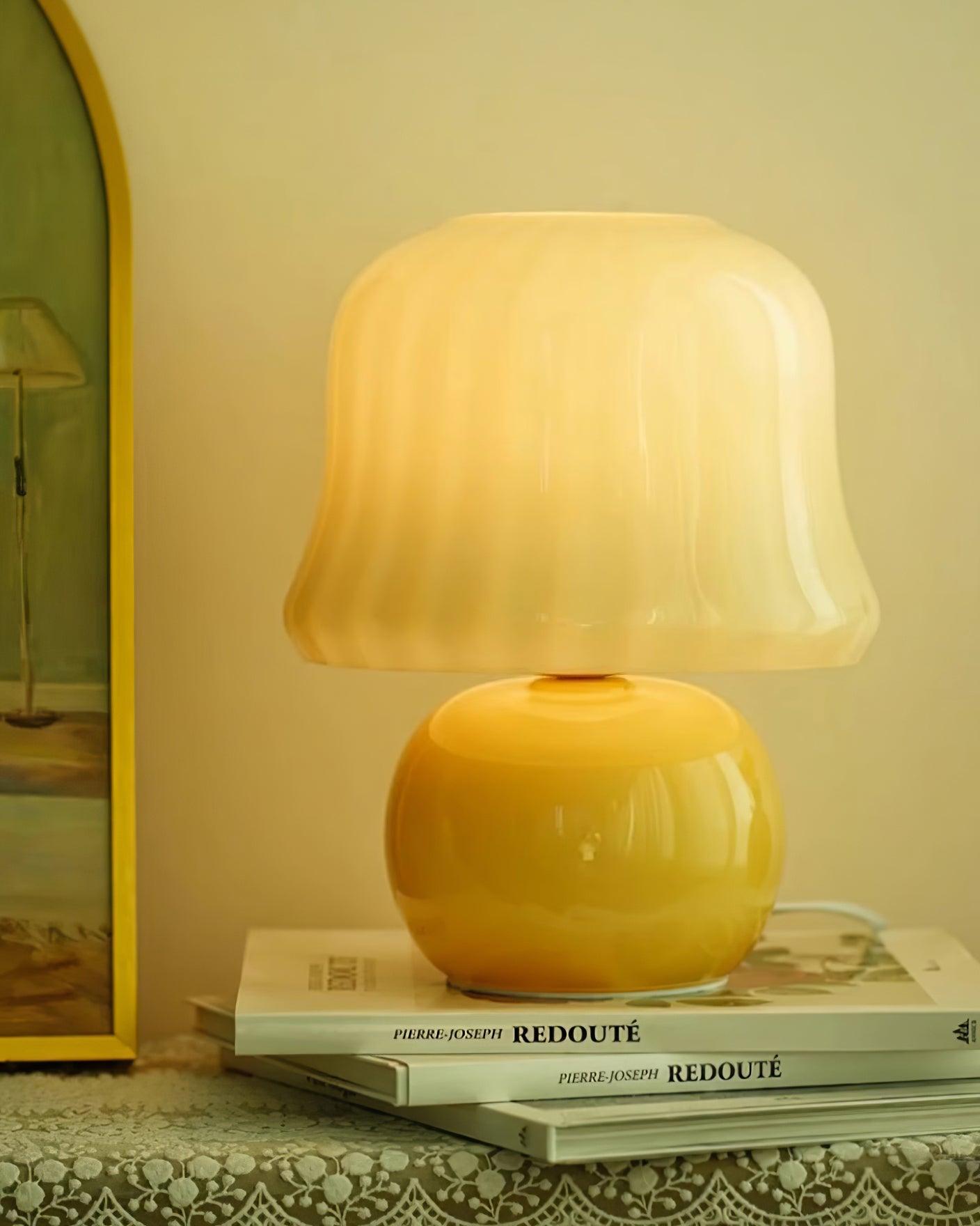 Giulia Cream Mushroom Table Lamp with Enamel Glass Shade