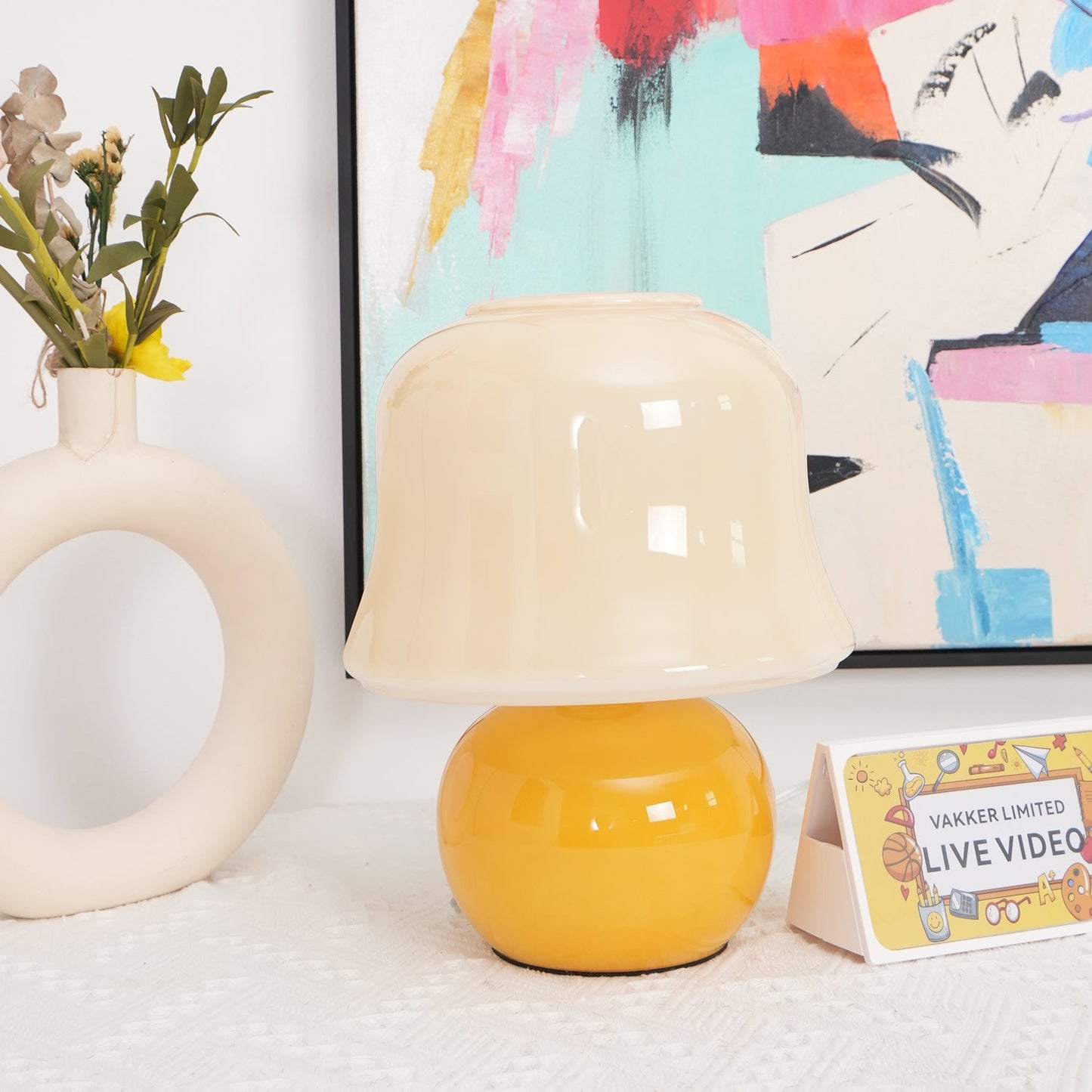 Giulia Cream Mushroom Table Lamp with Enamel Glass Shade