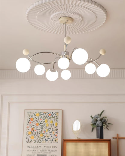 Juliette Chandelier, moderne schwebende mattierte Kugeln mit schlankem Metallrahmen