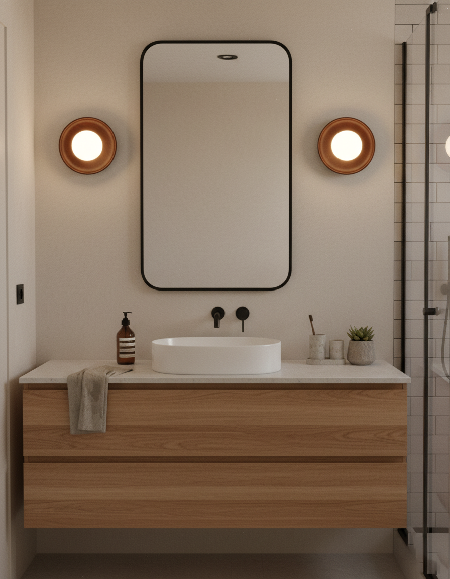 Sophie Dura Runde Wandlampe – Moderne Holz- & Glas-Innenbeleuchtung