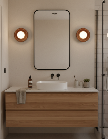 Sophie Dura Runde Wandlampe – Moderne Holz- & Glas-Innenbeleuchtung