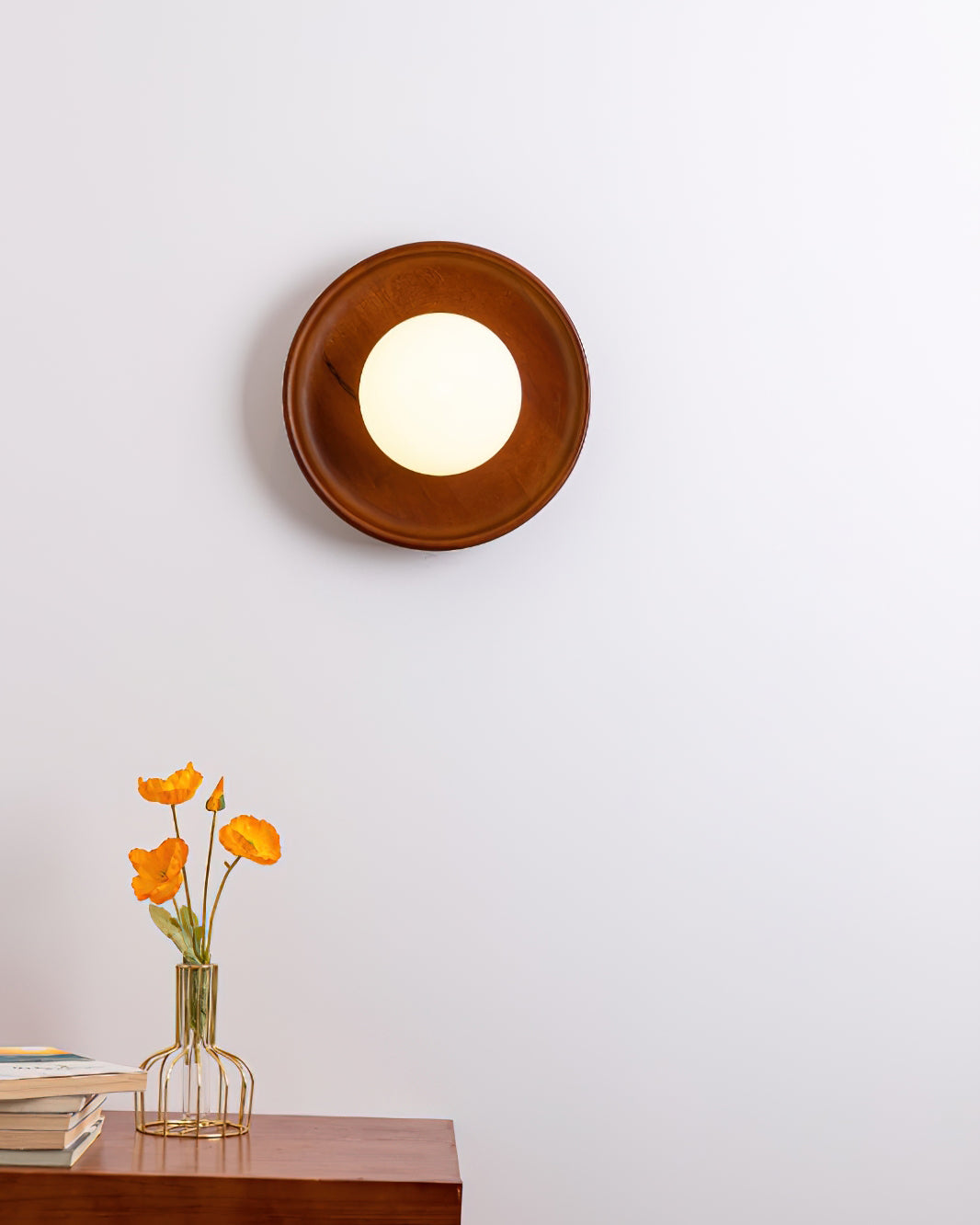Sophie Dura Runde Wandlampe – Moderne Holz- & Glas-Innenbeleuchtung