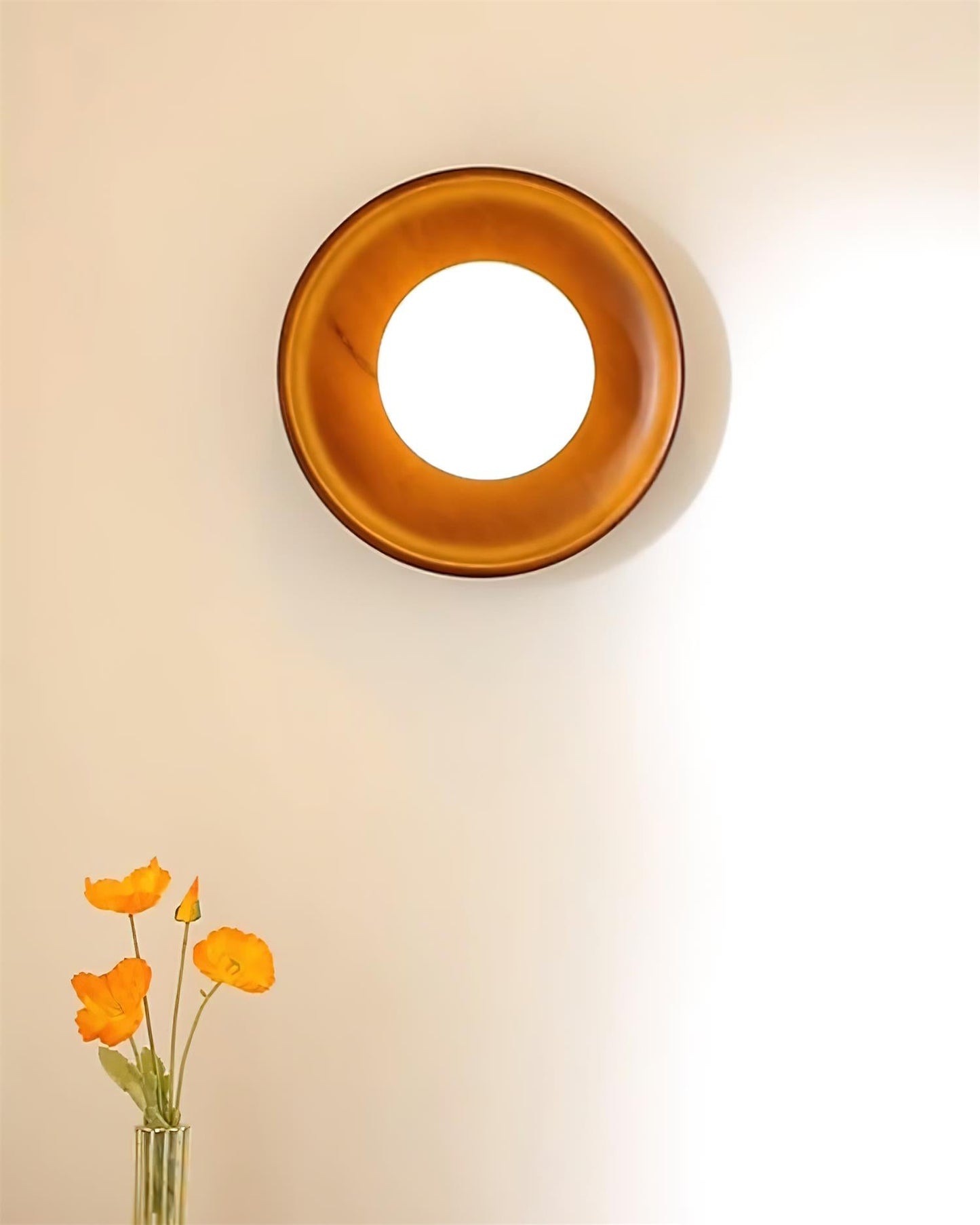 Sophie Dura Runde Wandlampe – Moderne Holz- & Glas-Innenbeleuchtung