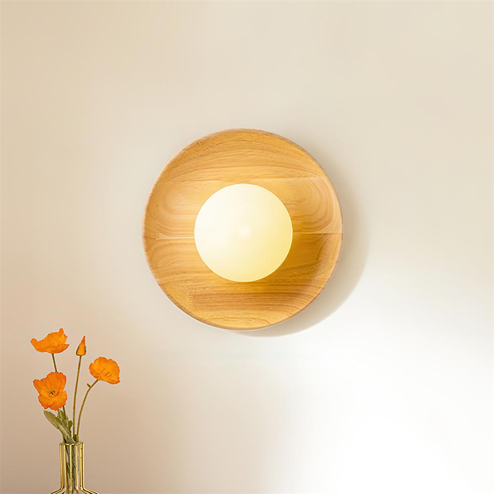Sophie Dura Runde Wandlampe – Moderne Holz- & Glas-Innenbeleuchtung
