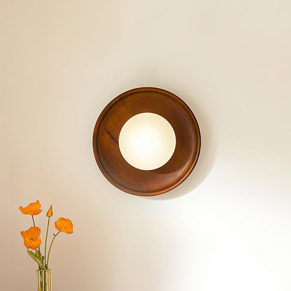 Sophie Dura Runde Wandlampe – Moderne Holz- & Glas-Innenbeleuchtung