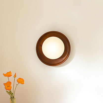 Sophie Dura Runde Wandlampe – Moderne Holz- & Glas-Innenbeleuchtung
