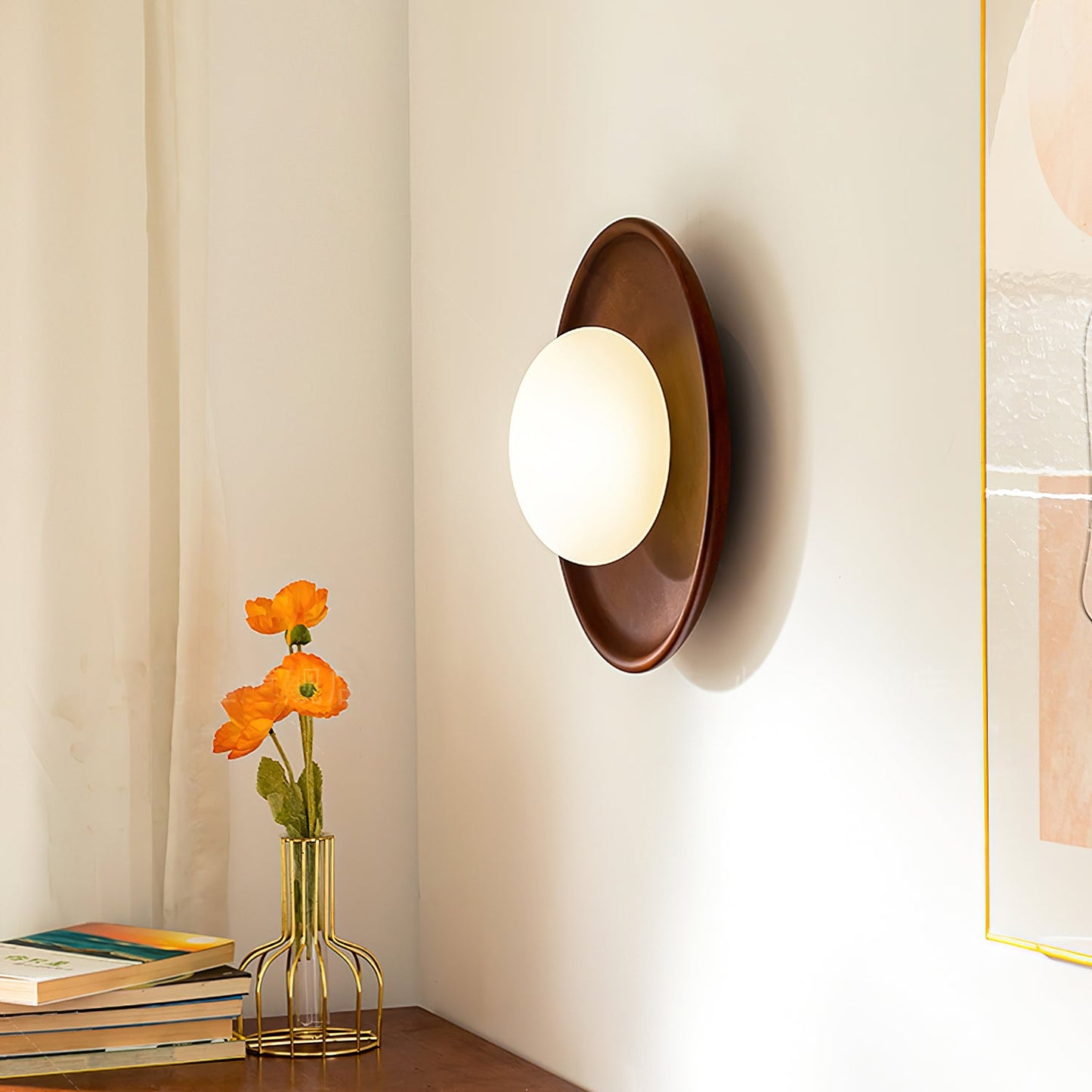 Sophie Dura Runde Wandlampe – Moderne Holz- & Glas-Innenbeleuchtung