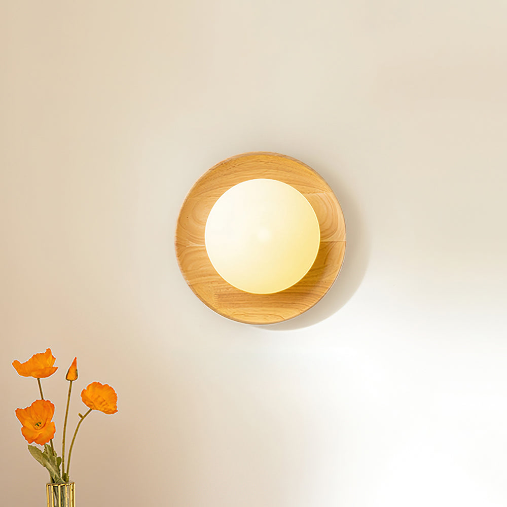 Sophie Dura Runde Wandlampe – Moderne Holz- & Glas-Innenbeleuchtung