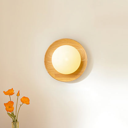 Sophie Dura Runde Wandlampe – Moderne Holz- & Glas-Innenbeleuchtung