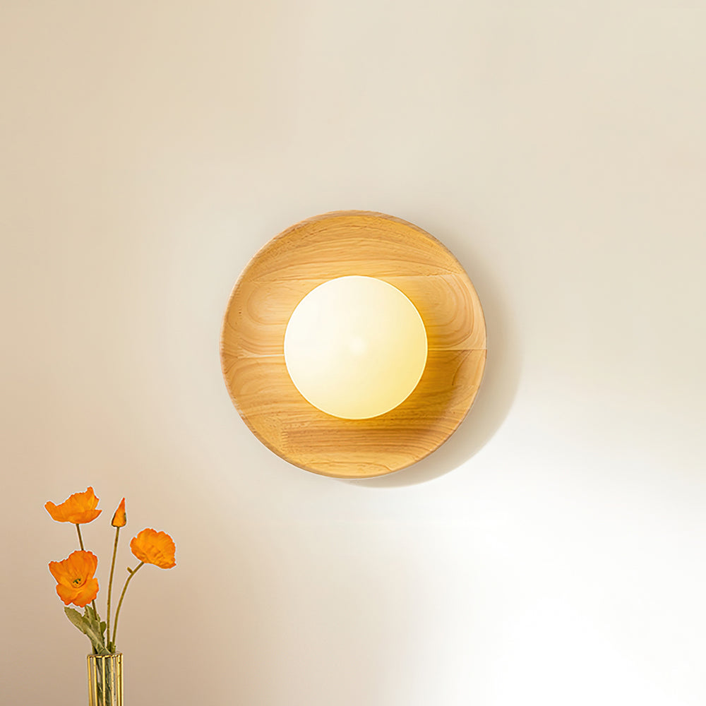 Sophie Dura Runde Wandlampe – Moderne Holz- & Glas-Innenbeleuchtung