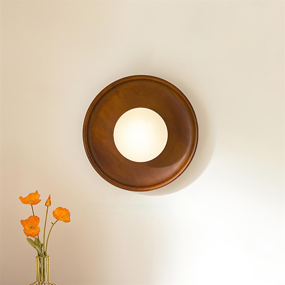 Sophie Dura Runde Wandlampe – Moderne Holz- & Glas-Innenbeleuchtung